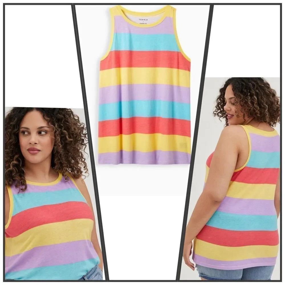 Torrid Vintage Triblend Jersey Crew Neck Tank Color: Multi Stripe Size 0 = L
